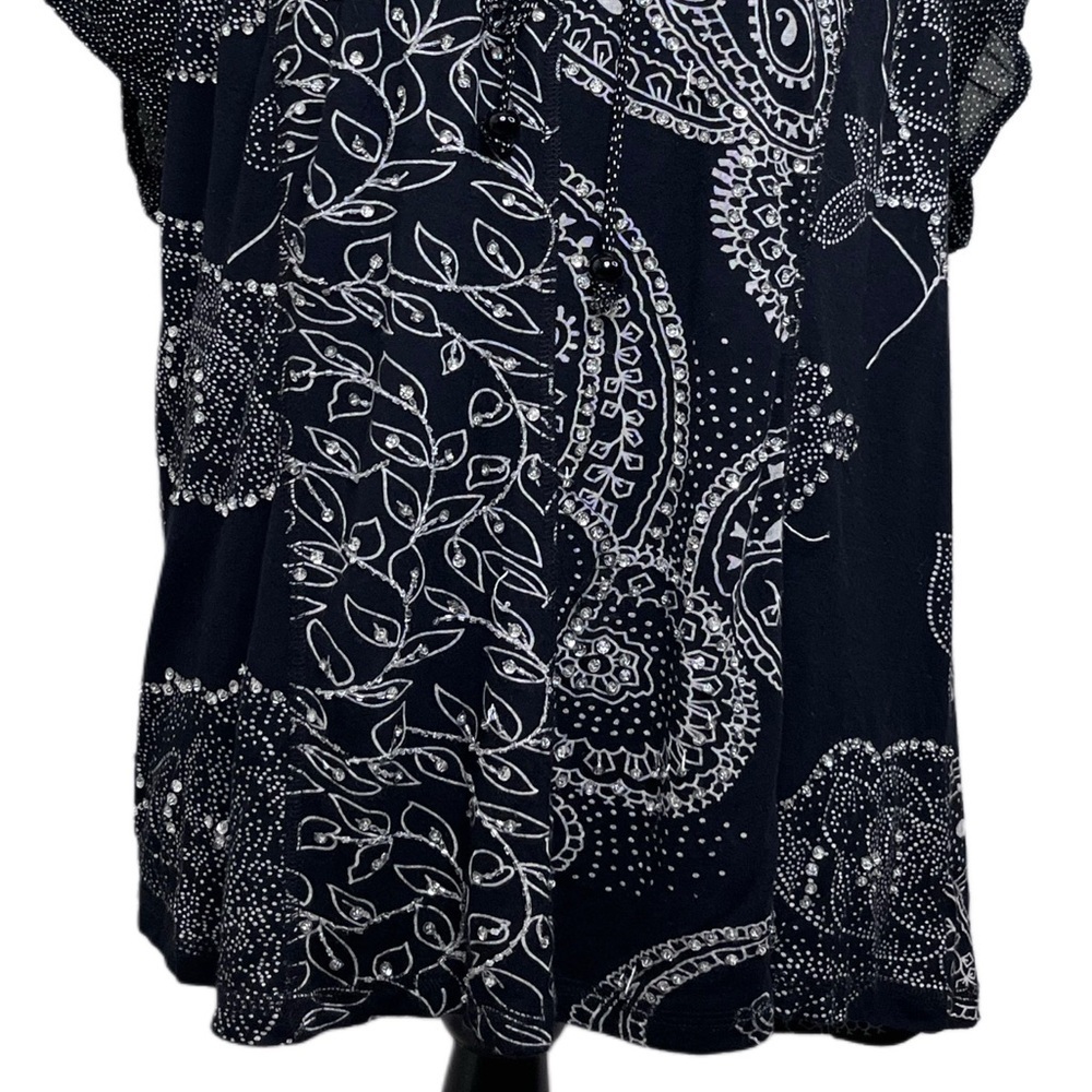 Bila Boho Paisley Print Sz XL Sheer-Sleeve Blouse - Picture 3 of 9